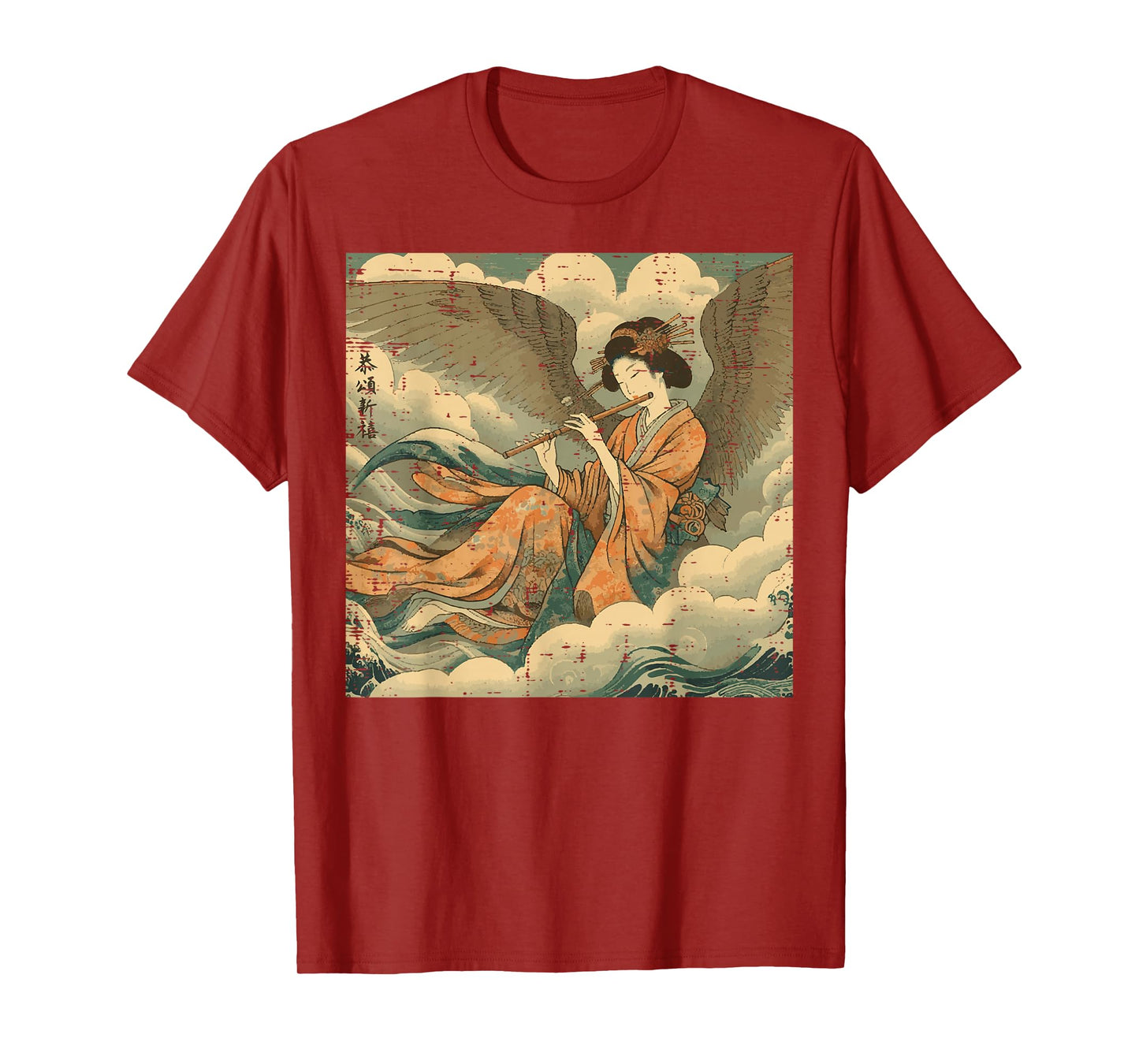 Japanese Woman Playing Flute Vintage Woodblock Women Men Kid T-Shirt