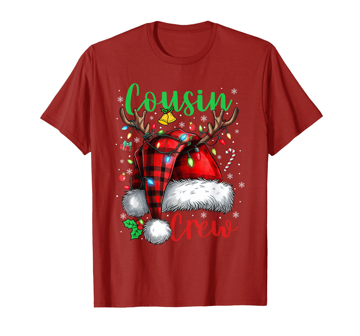 Christmas Cousin Crew Plaid Santa Hat Family Matching Xmas T-Shirt