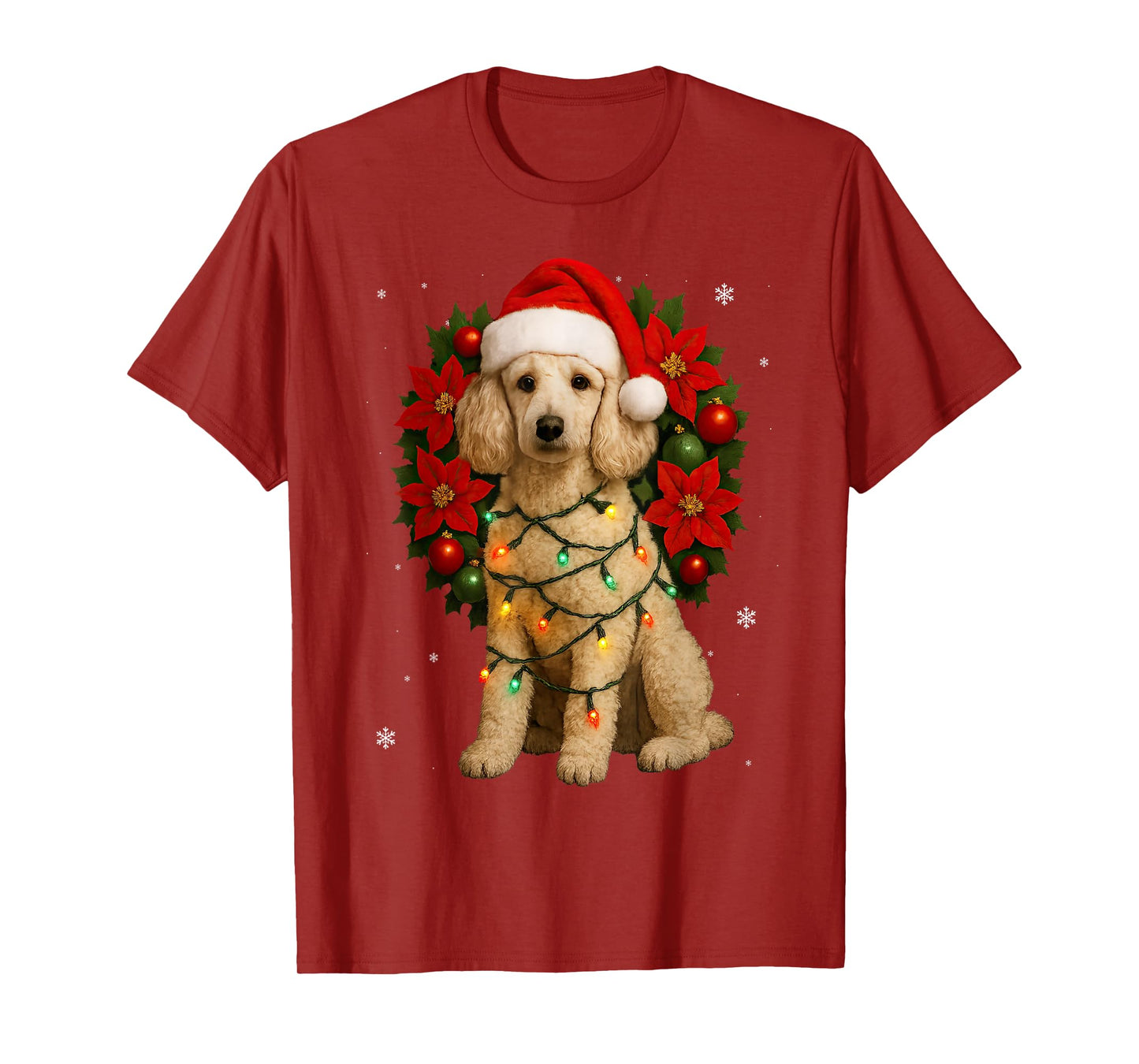 Cute Poodle Christmas Tree Dog Festive Wreath Xmas T-Shirt