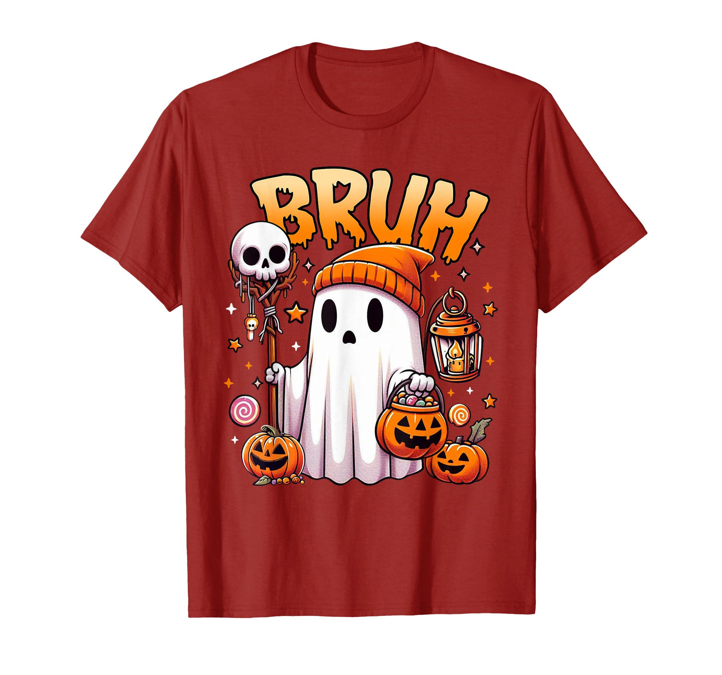 Bruh Ghost Halloween Cute Ghost Trick Or Treat Candy Kids T-Shirt