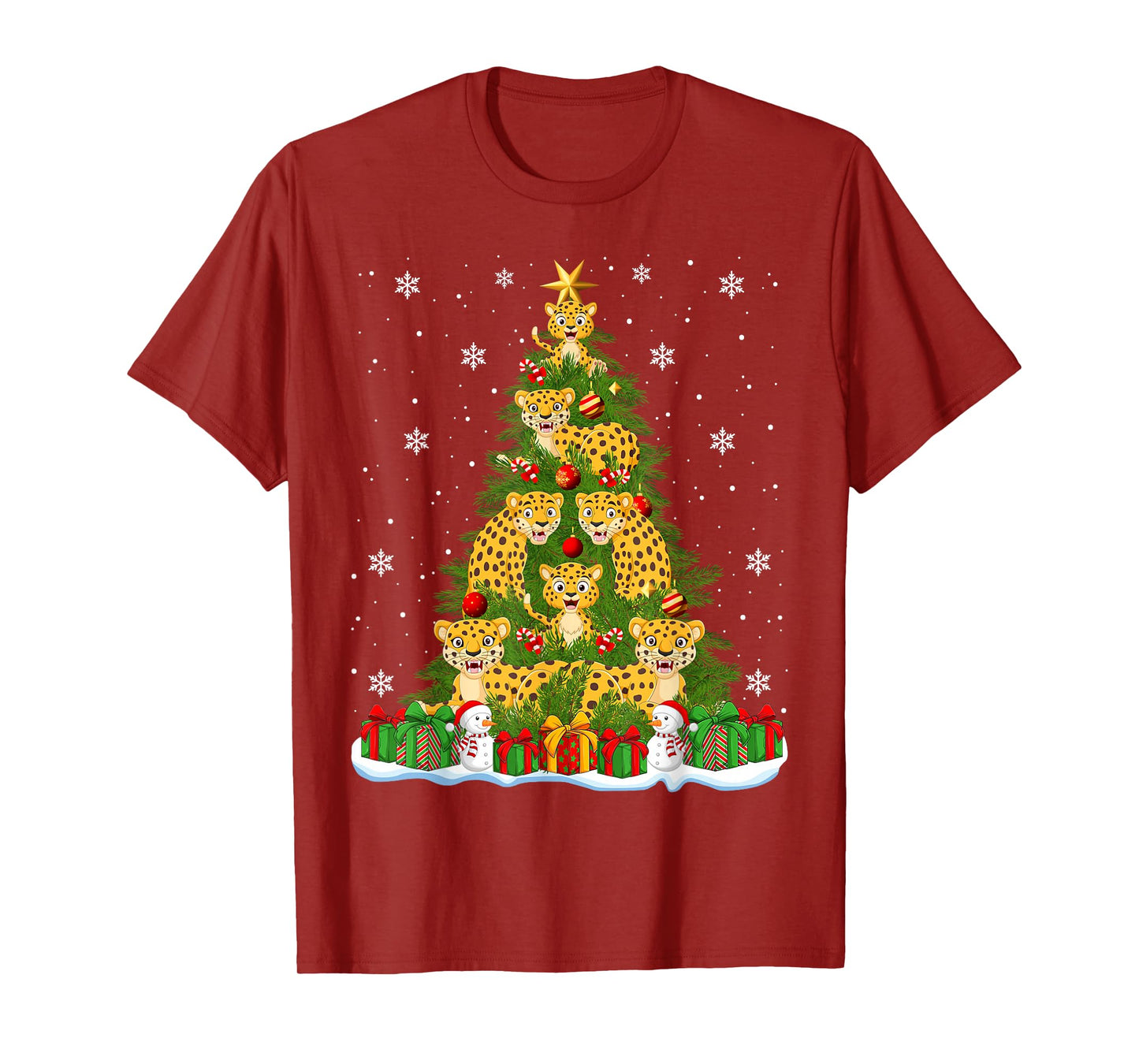 Cute Leopard Christmas Tree Holiday Decor Funny Xmas Lights T-Shirt