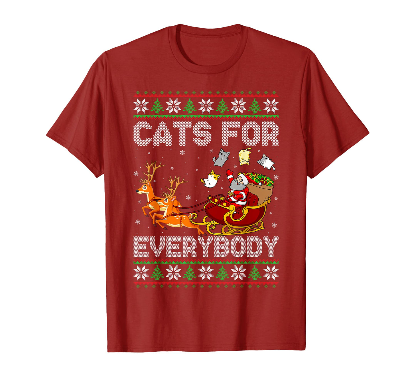 Cats for Everybody Ugly Sweater Santa Sleigh Cat Christmas T-Shirt