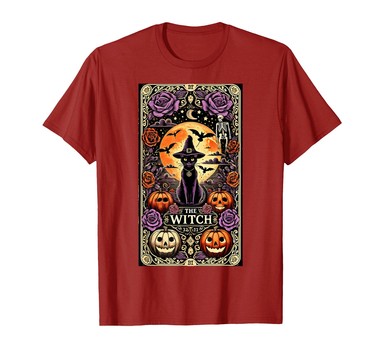 Vintage Gothic The Witch Black Cat Tarot Card Halloween 2024 Men Women Kids T-Shirt