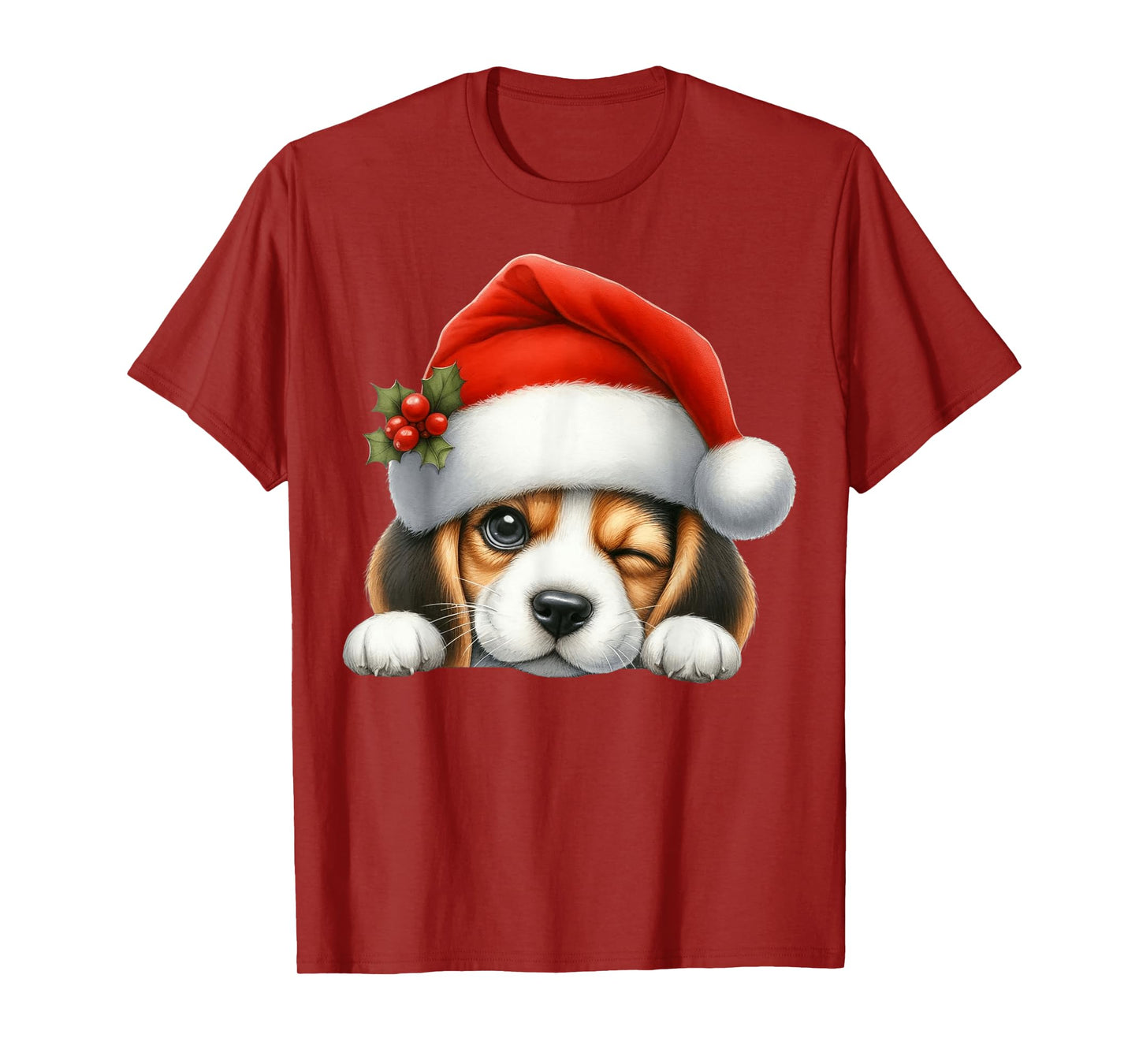 Beagle Dog Christmas Santa Hat Dog Mom Dad T-Shirt