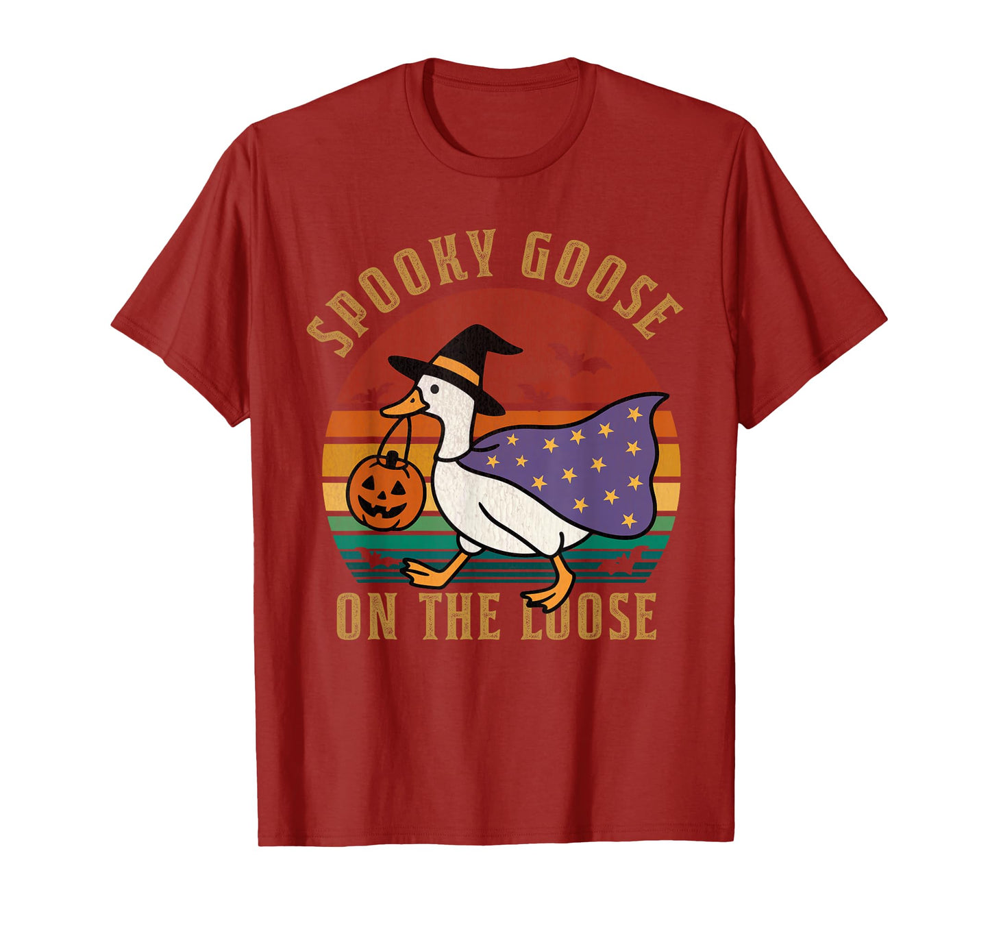 Vintage Spooky Goose On The Loose Funny Halloween Retro T-Shirt