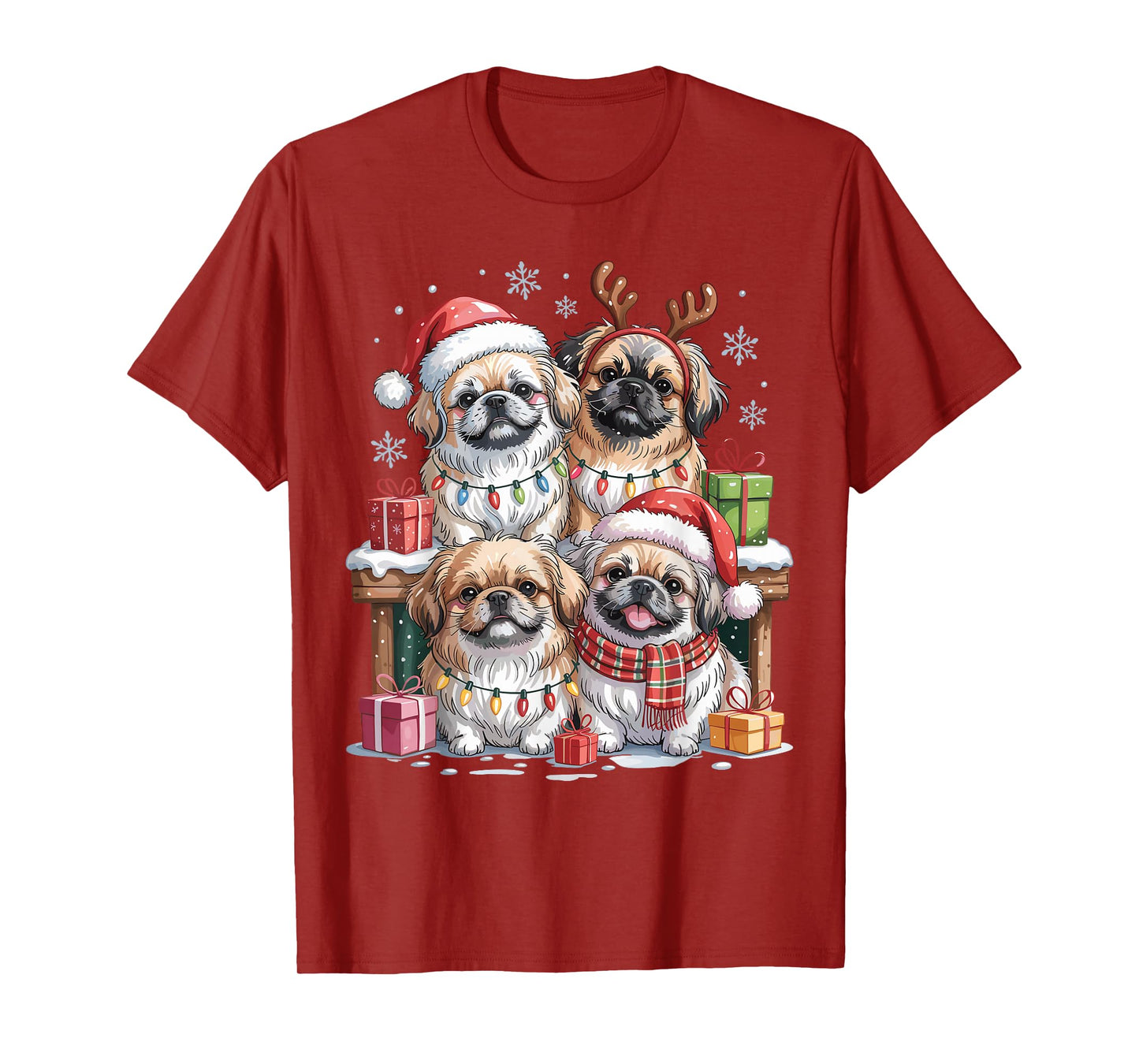 Cute Pekingese Christmas Puppies Dog Lovers Funny Holiday T-Shirt