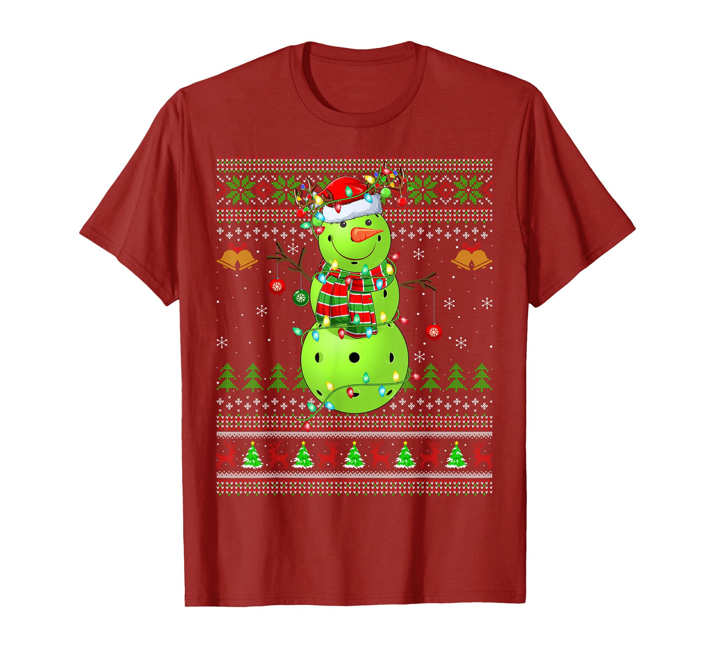 Pickleball Snowman Ugly Christmas Sweater Sports Player Xmas T-Shirt