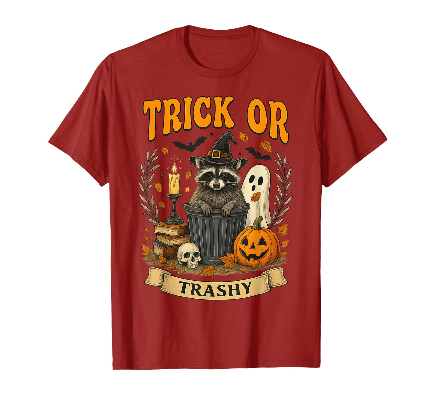Trick or Trashy Funny Raccoon Halloween Witch T-Shirt