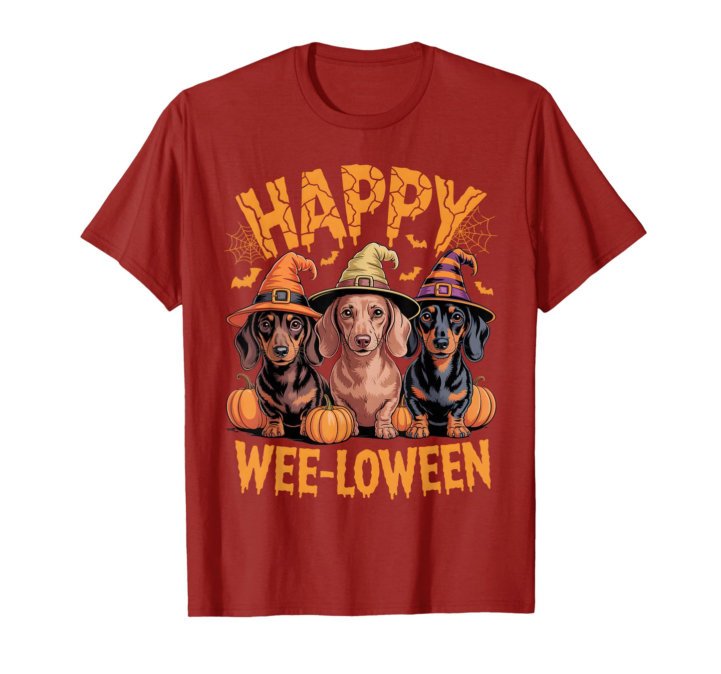 Happy Wee-Loween Dachshund Dogs Funny Halloween Pumpkin T-Shirt