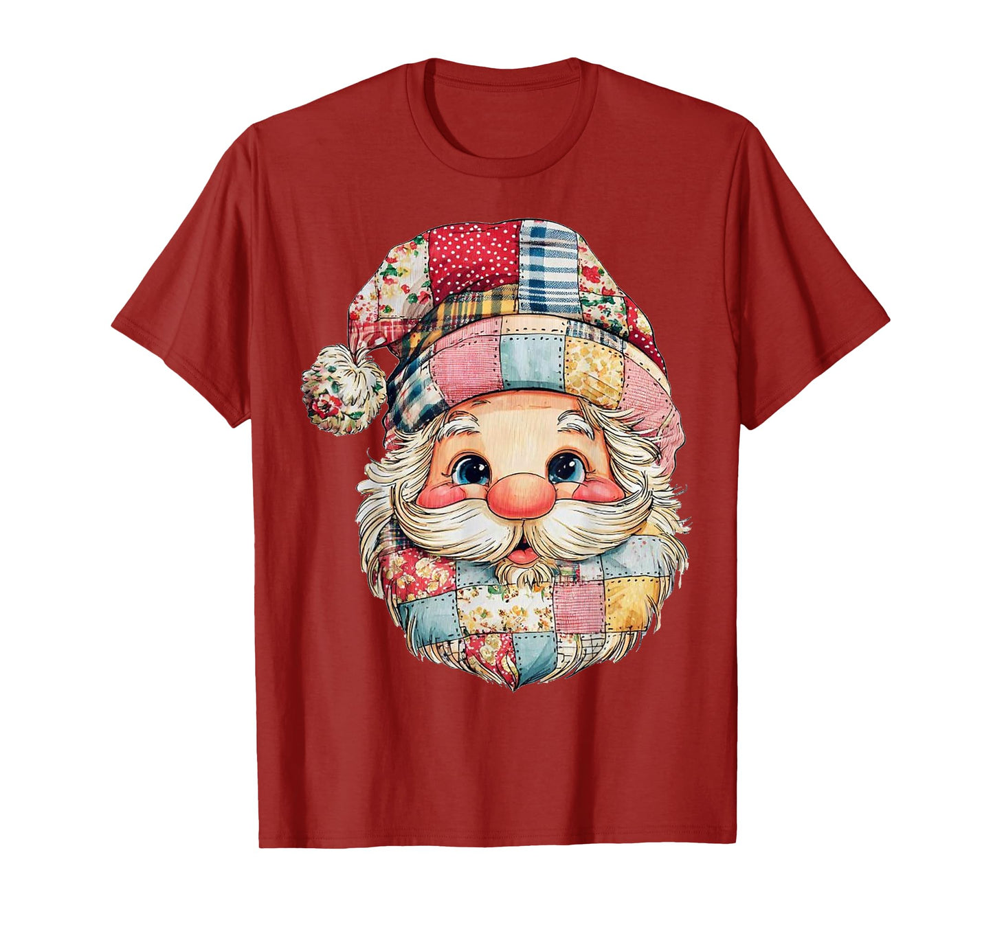Patchwork Santa Claus Retro Christmas Funny Mens Womans Kids T-Shirt