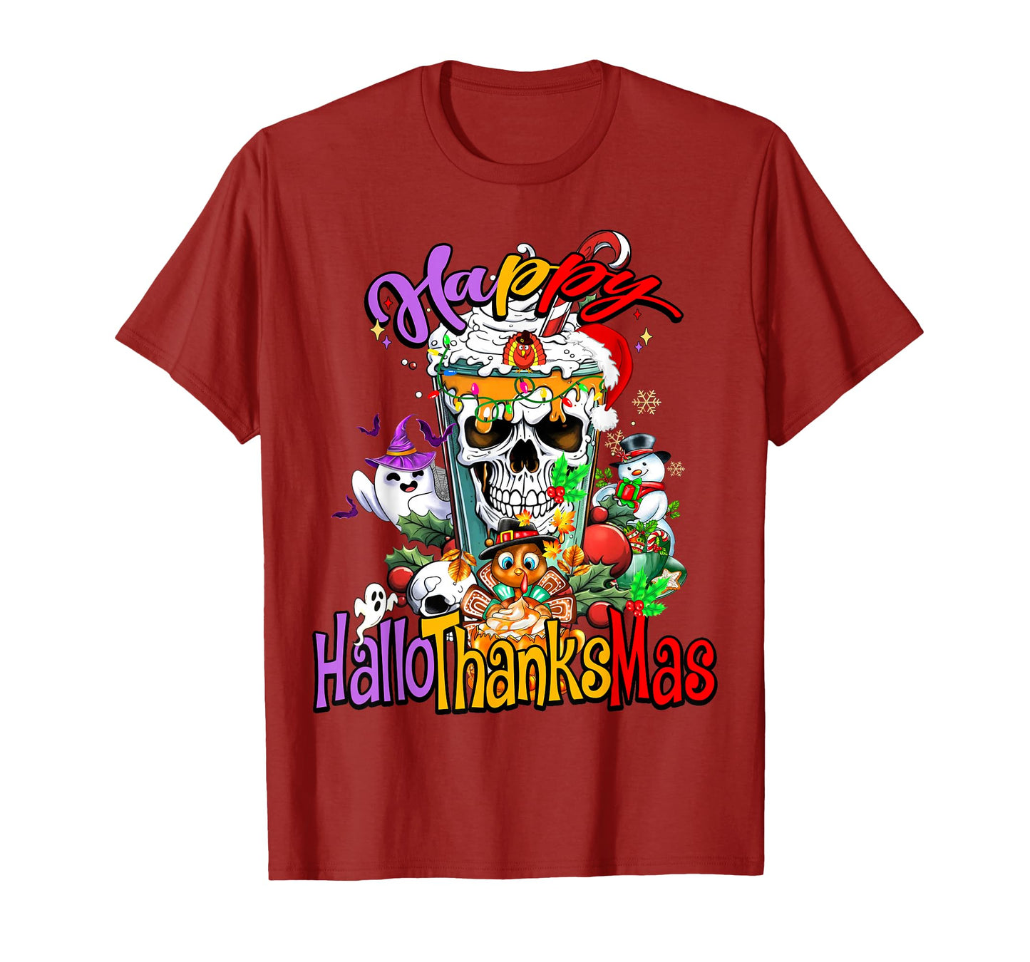 Happy Hallothanksmas Skeleton Pumpkin Spice Latte Coffee T-Shirt