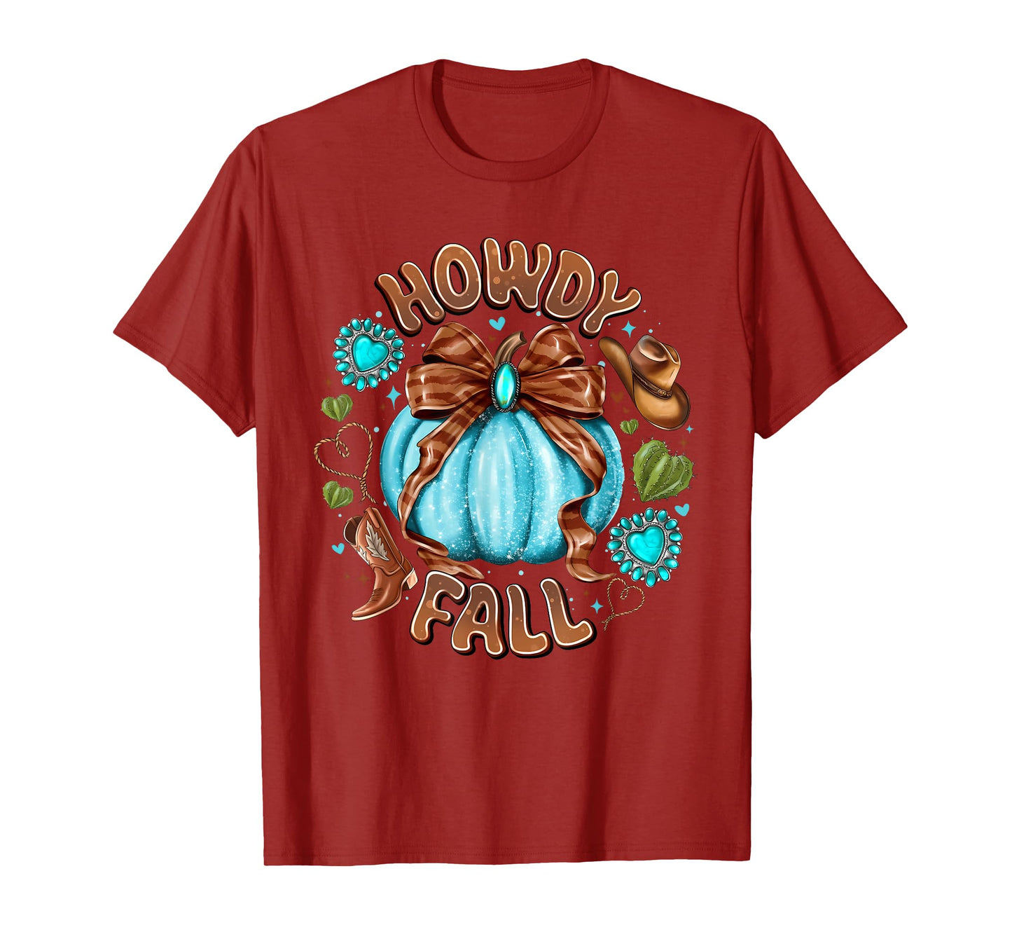 Howdy Fall Western Pumpkin Coquette Bow Thankgiving T-Shirt