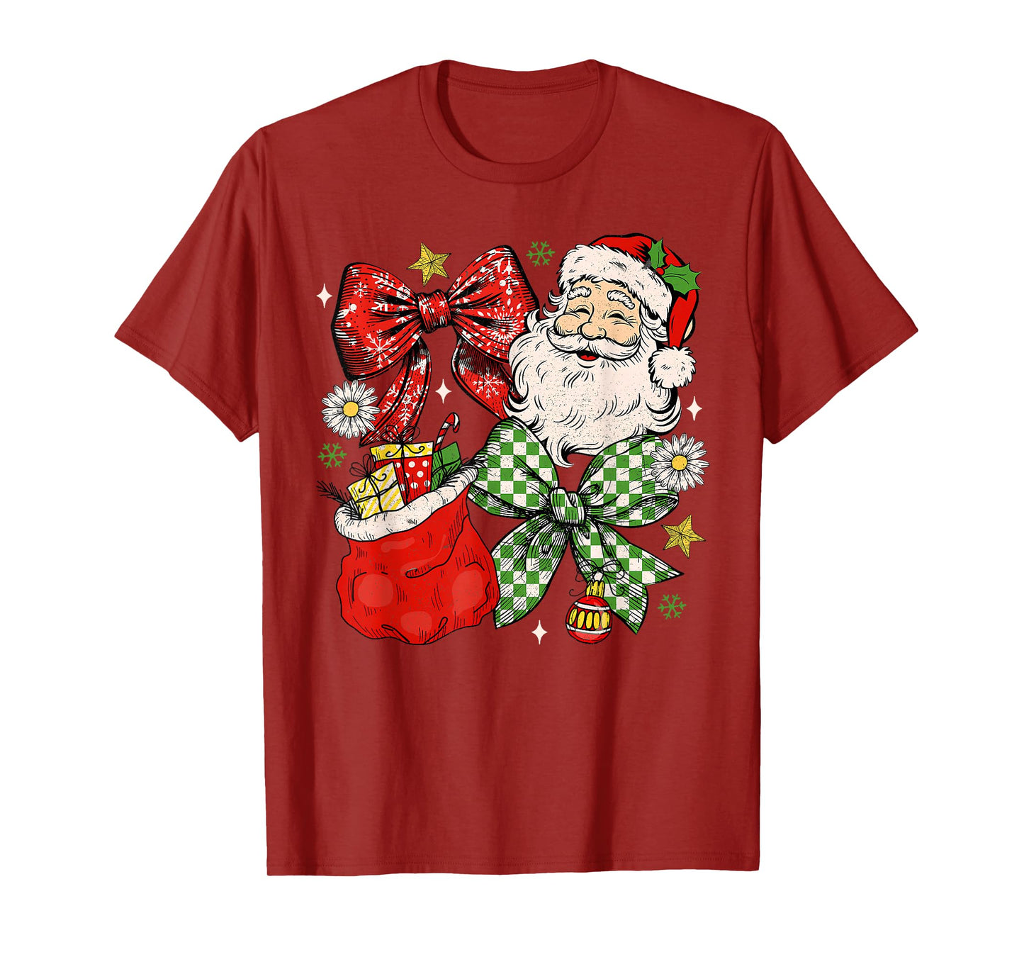 Vintage Christmas Coquette Bow Santa Claus Girls Kids T-Shirt