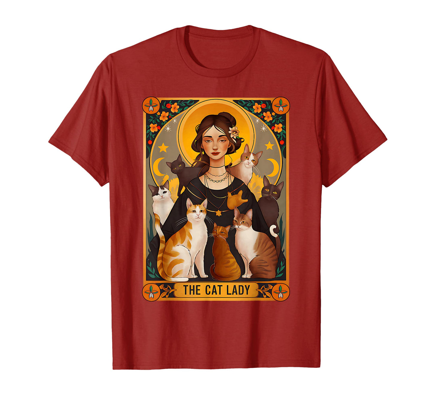 The Cat Lady Tarot Cards Witch Coffee Cats Halloween T-Shirt