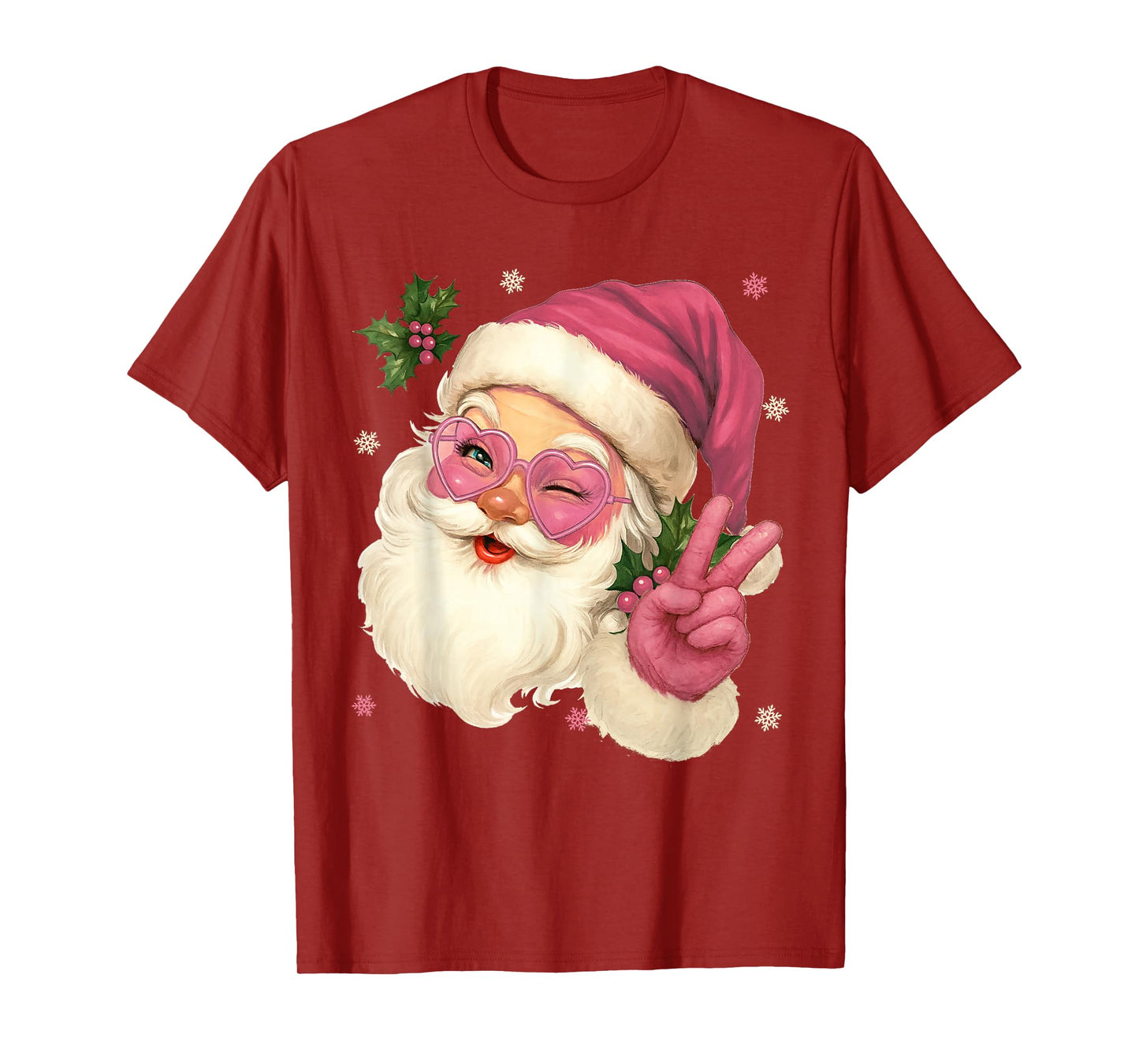 Cute Pink Santa Christmas Pjs Pajamas Xmas Girls Womens Tees T-Shirt