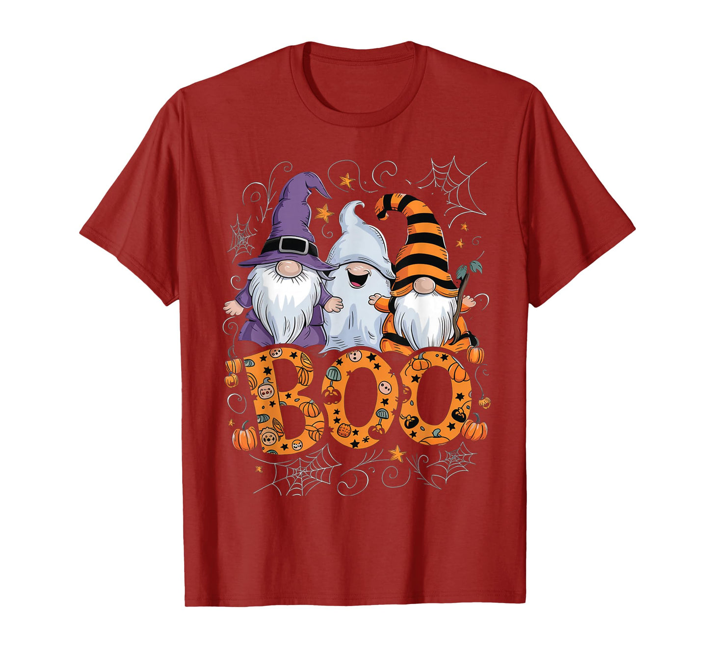 Funny Boo Witch Spiders Pumpkins Happy Halloween Gnome T-Shirt