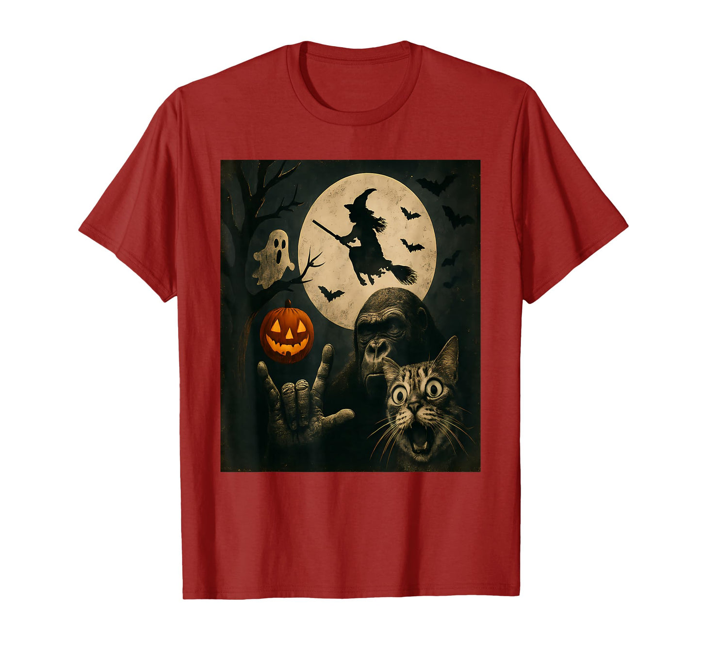 Funny Spooky Cat Ghost Bigfoot Halloween T-Shirt