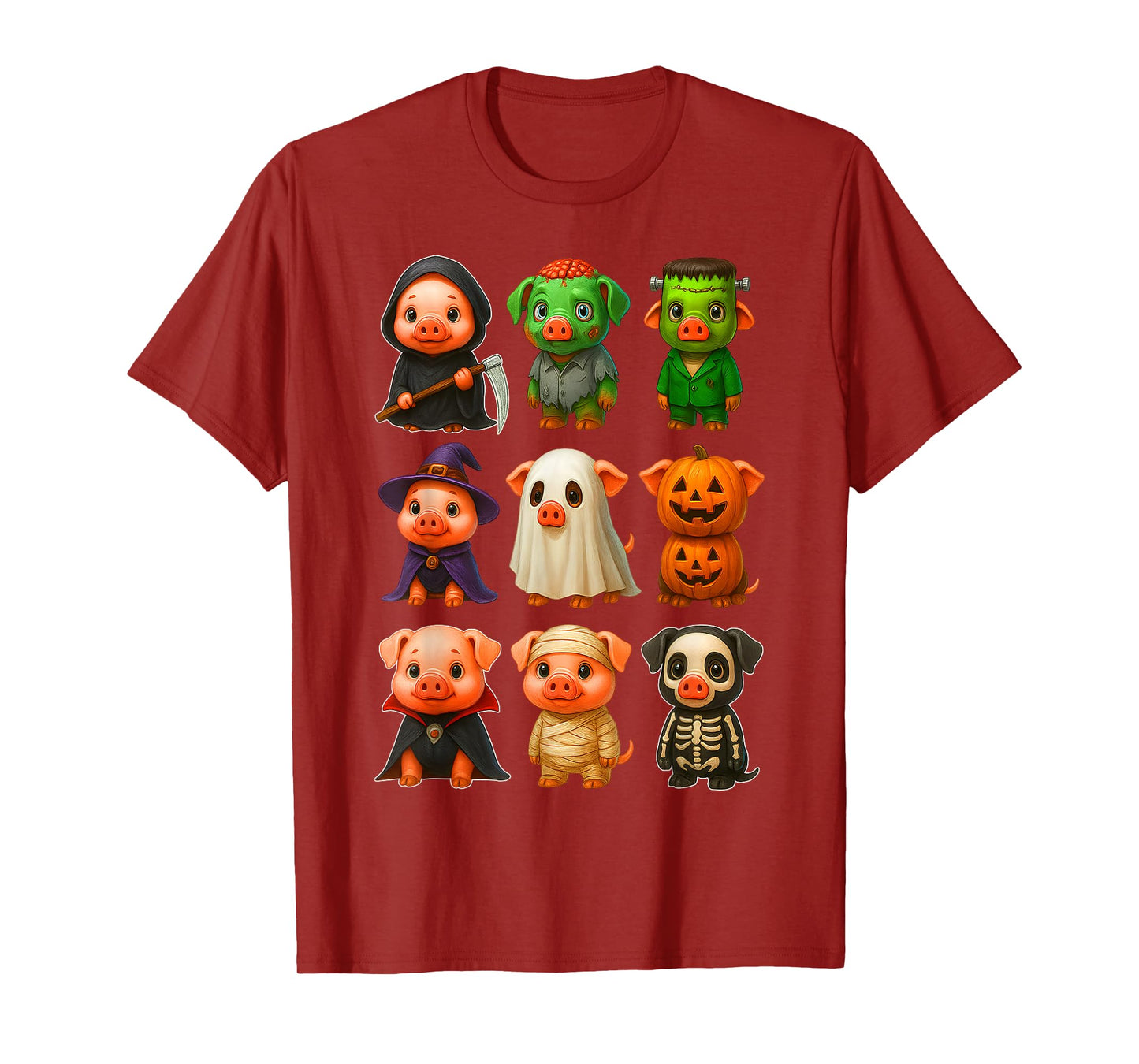 Pigs in Witch Skeleton Ghost Costume Happy Halloween Day T-Shirt