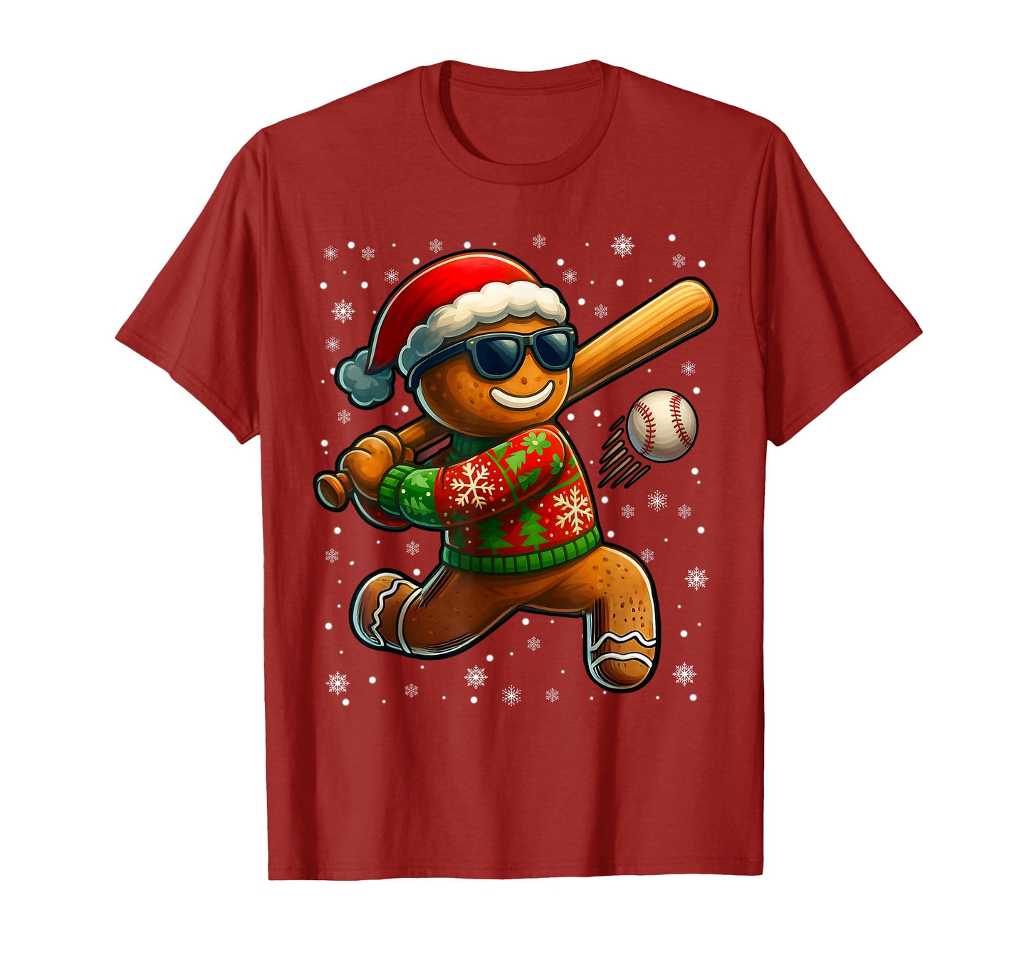 Gingerbread Baseball Player Coach Christmas Xmas Boy Men T-Shirt