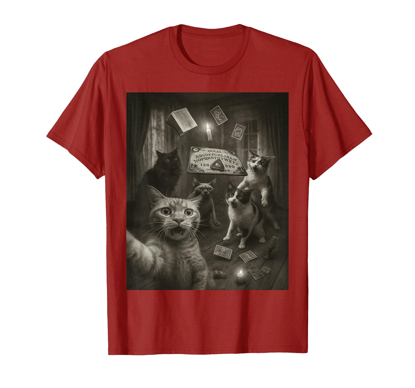Panicked Cats Selfie Ouija Board Funny Cat Halloween Vintage T-Shirt