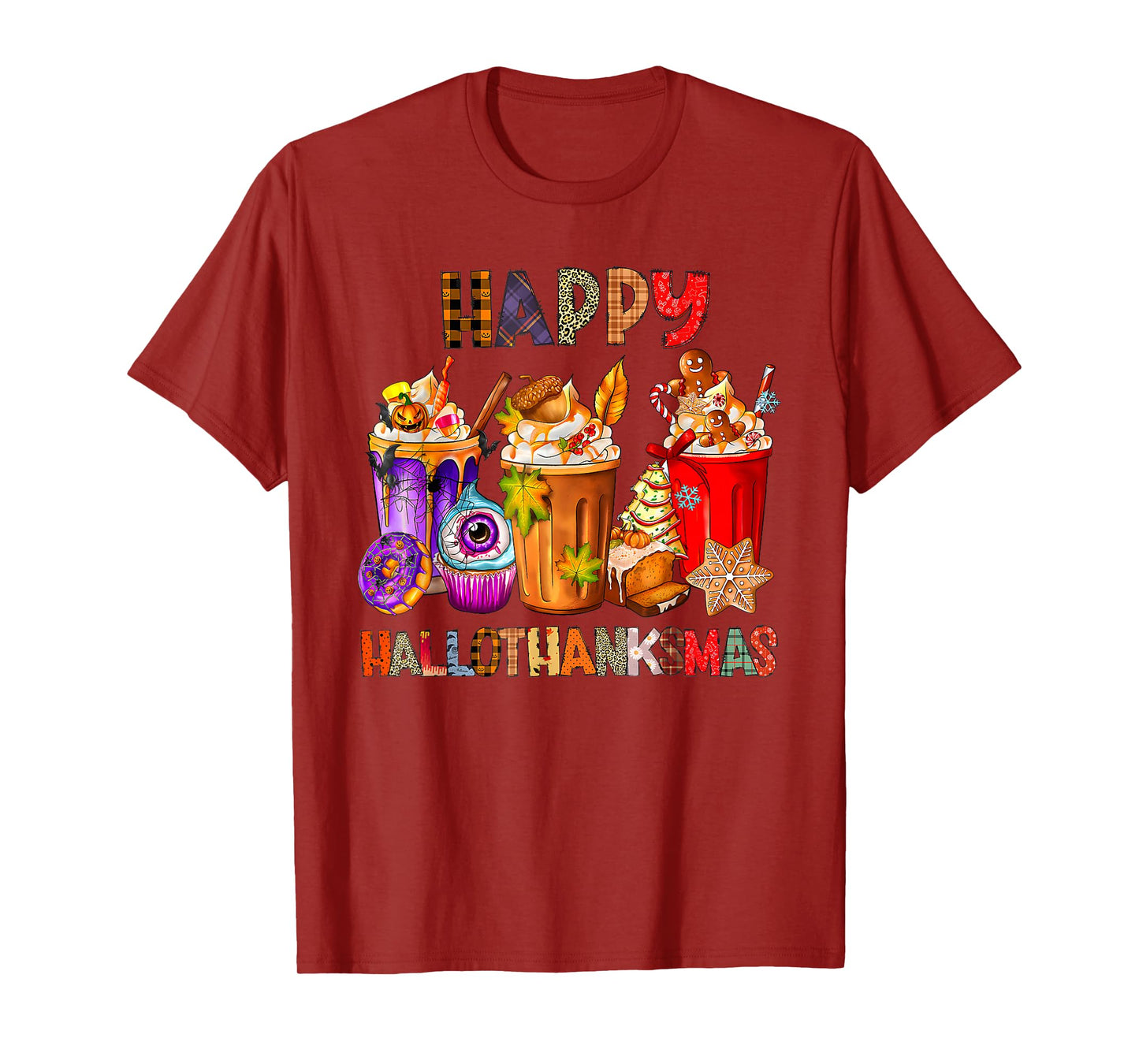 Hallothanksmas Coffee Latte Halloween Thanksgiving Christmas T-Shirt
