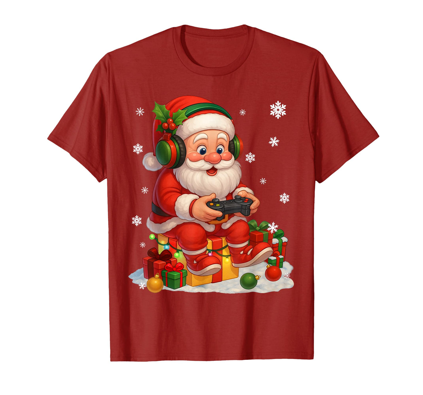 Funny Santa Gaming Snowflake Christmas Xmas Men Boys Kids T-Shirt