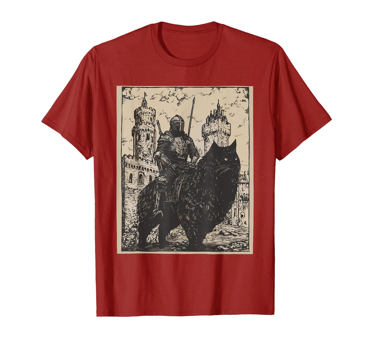 Knight Cat Rider Vintage 90s Medieval Knight Riding Cat T-Shirt for Men Women
