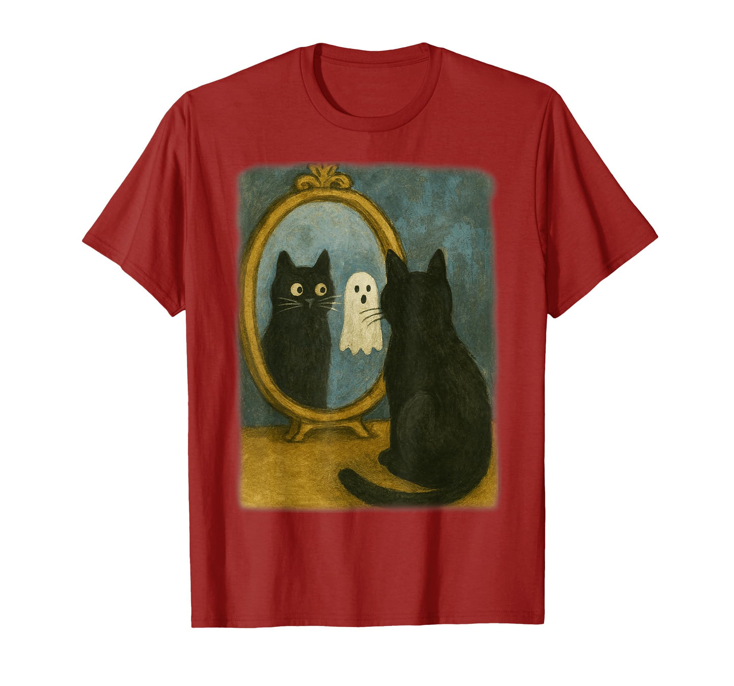 Vintage Halloween Black Cat Ghost in Mirror Cat Lover Kids T-Shirt