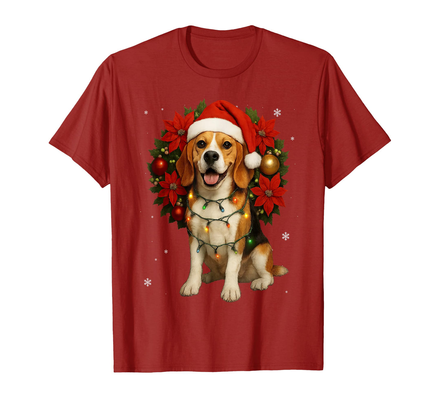 Cute Beagle Santa Hat Mistletoe Wreath Christmas Dog T-Shirt