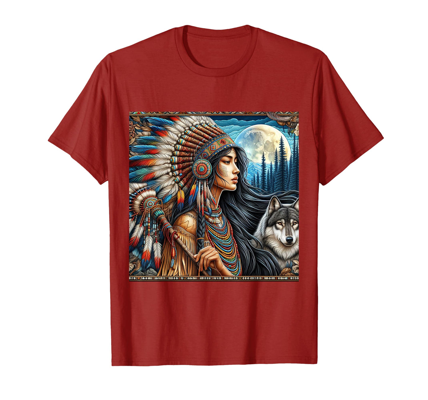 indian native american woman with white wolf vintage gifts T-Shirt