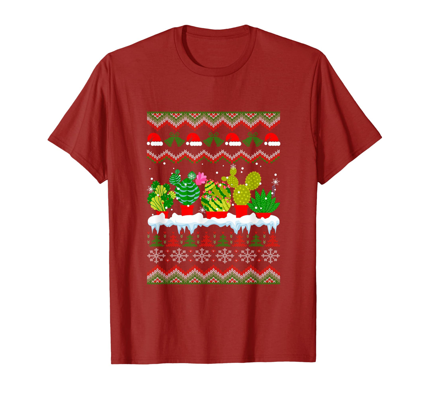 Succulents Cactus Collection Xmas Sweater Santa Gardener T-Shirt