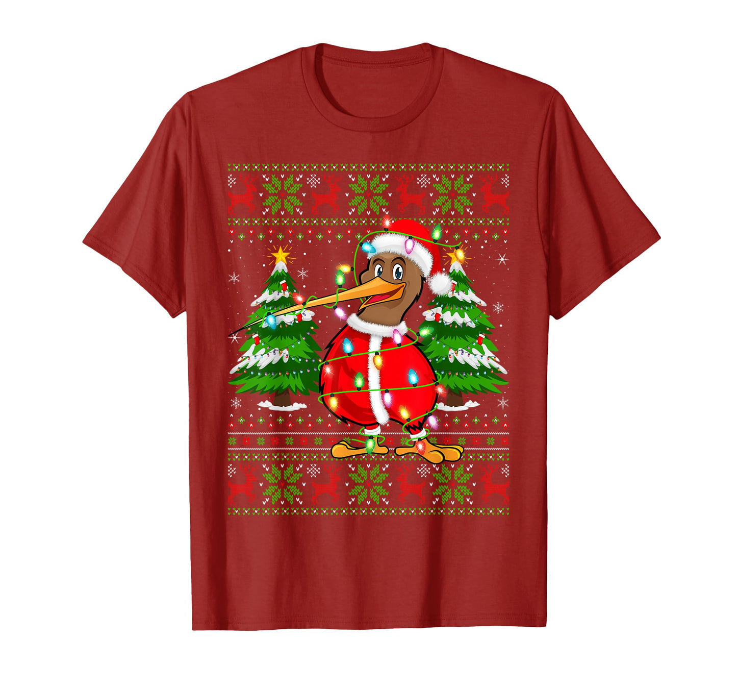 Kiwi Bird Christmas Lights Santa Costume Ugly Xmas Sweaters T-Shirt
