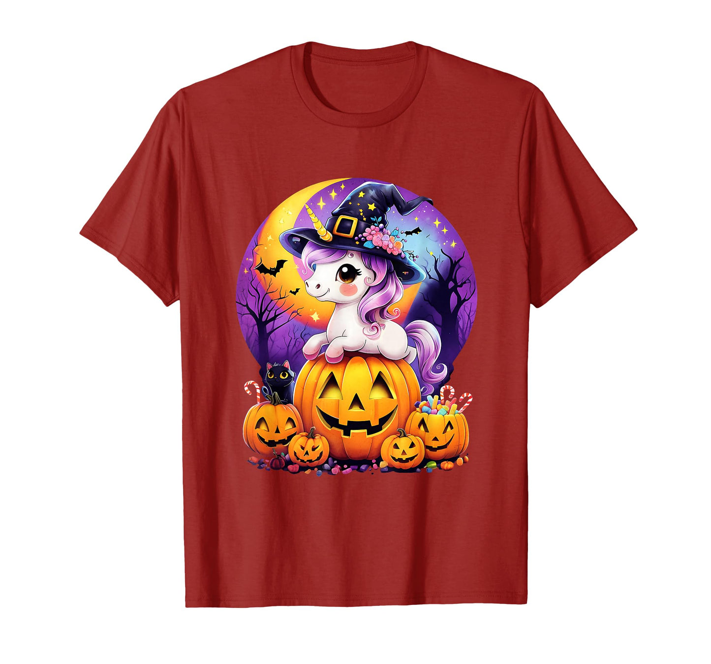 Purple Night Sky Witch Unicorrn Jack O Lantern Halloween T-Shirt
