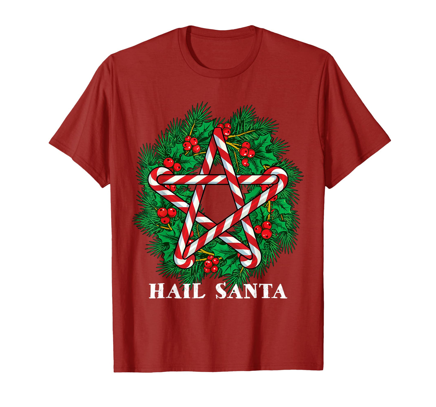 Hail Santa Star Pagan Solstice Gothic Metal Christmas Wreath T-Shirt