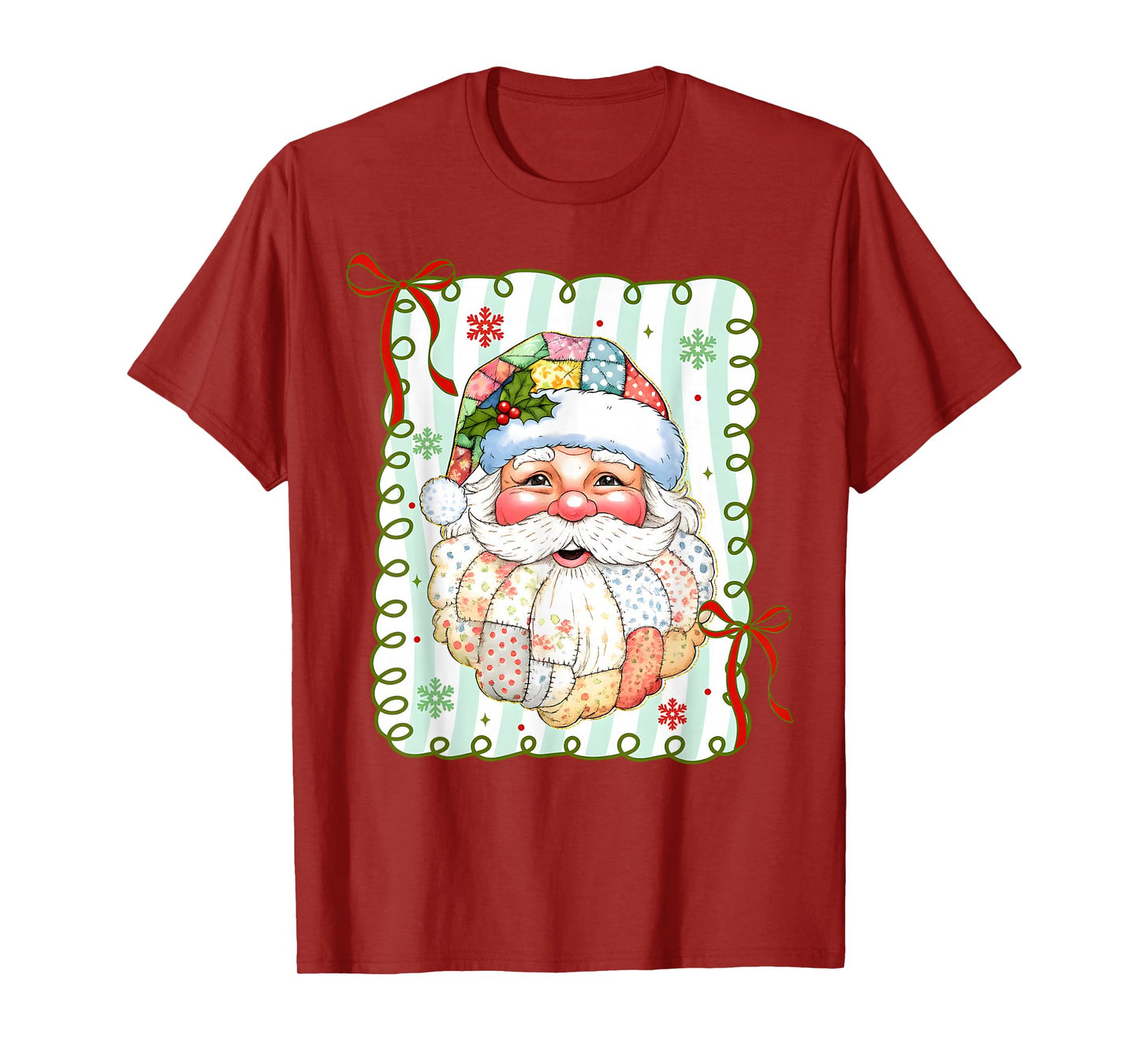 Preppy Santa Claus Christmas Patchwork Santa Xmas Pajamas T-Shirt