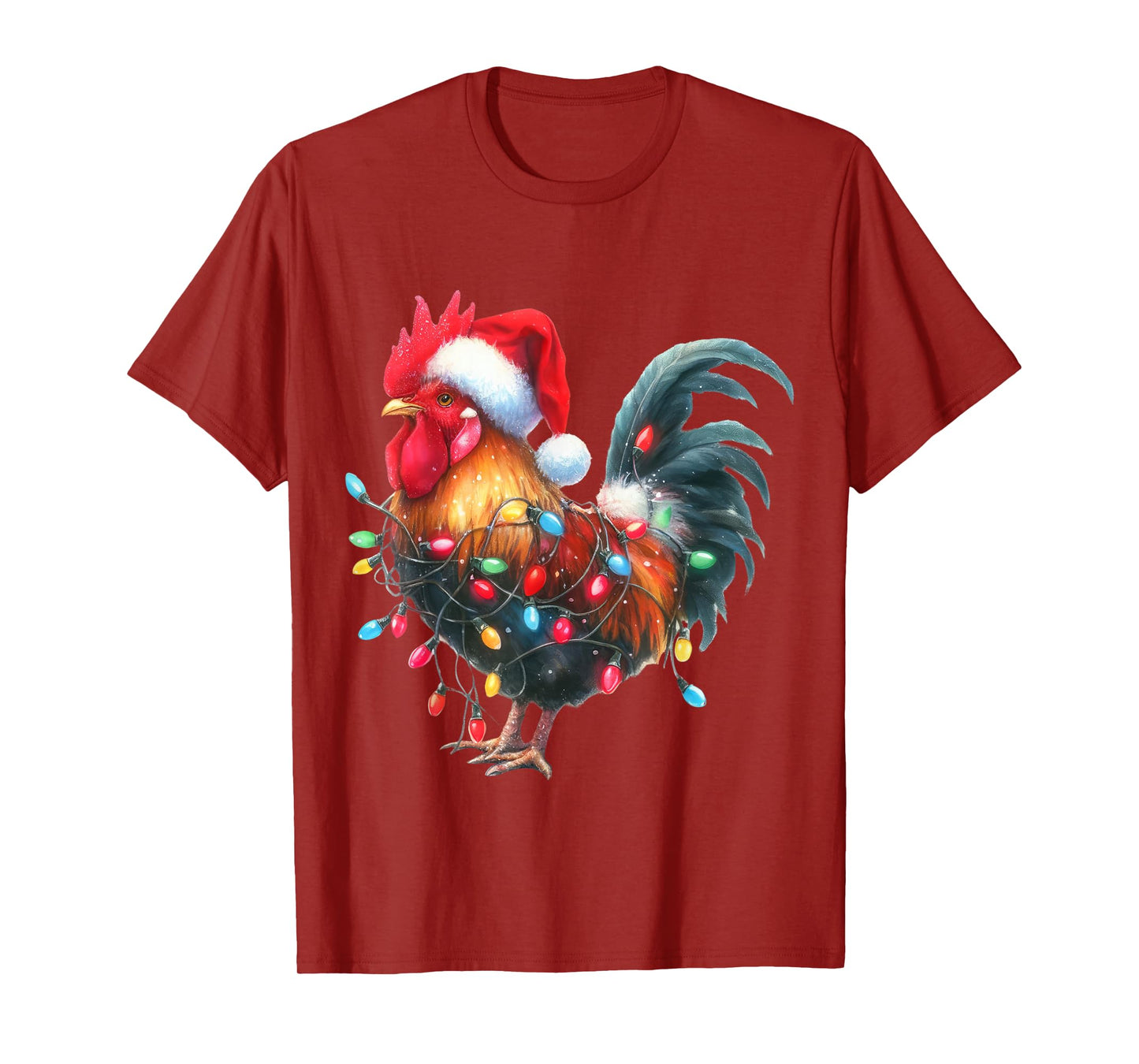 Chicken Christmas Lights Funny Santa Hat Merry Xmas T-Shirt