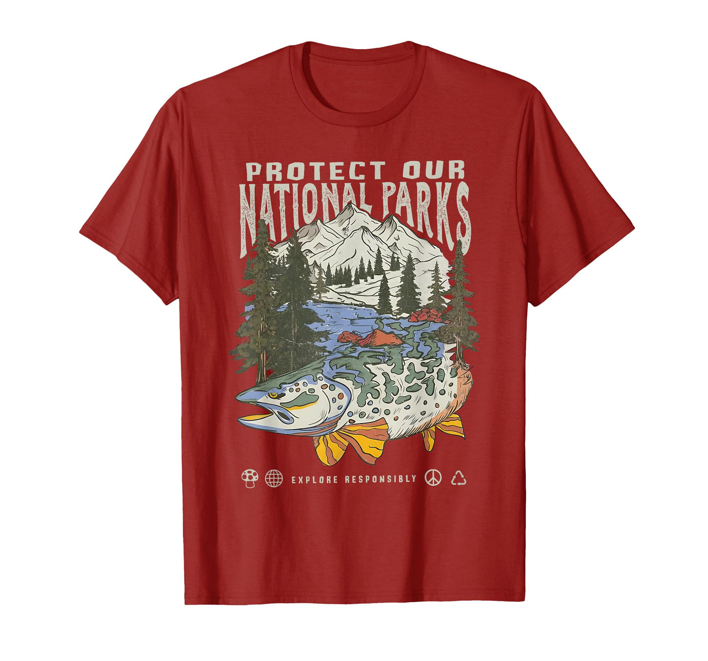 Protect National Parks Retro Fishing Nature Lover Mountain T-Shirt