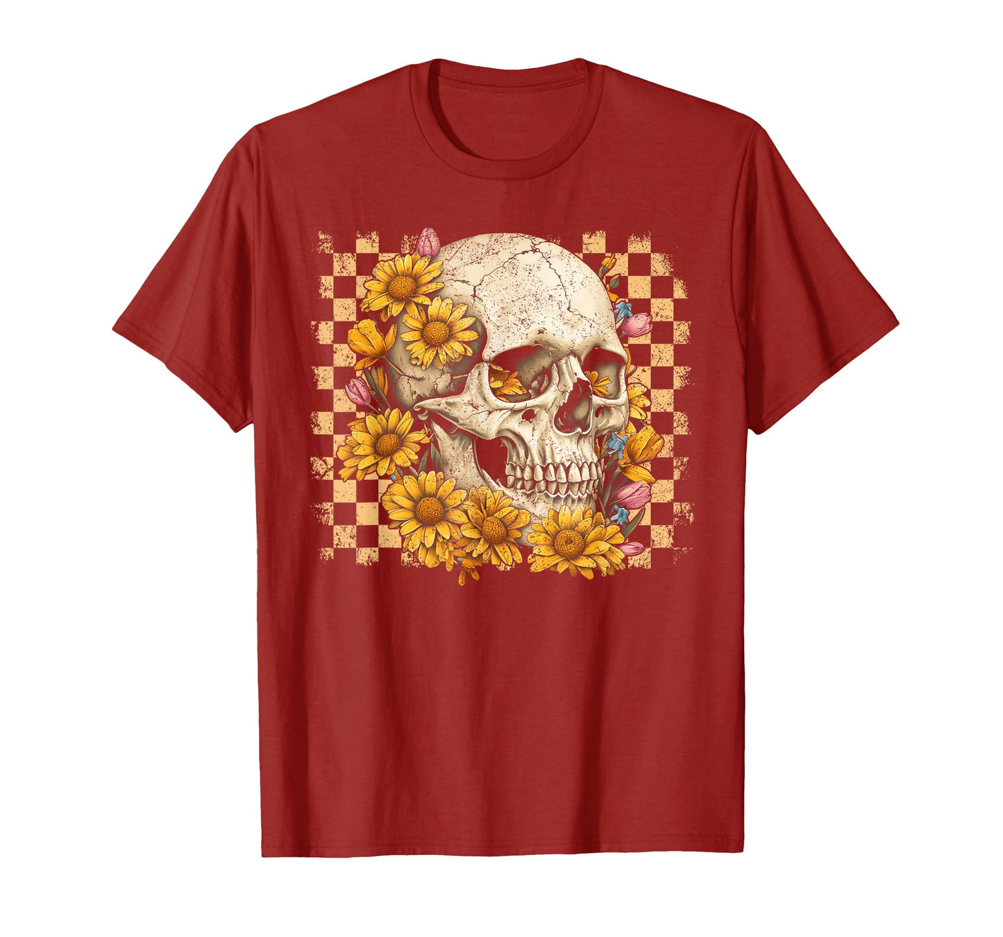 Retro Floral Skull Skeleton Fall Autumn Spooky Halloween T-Shirt