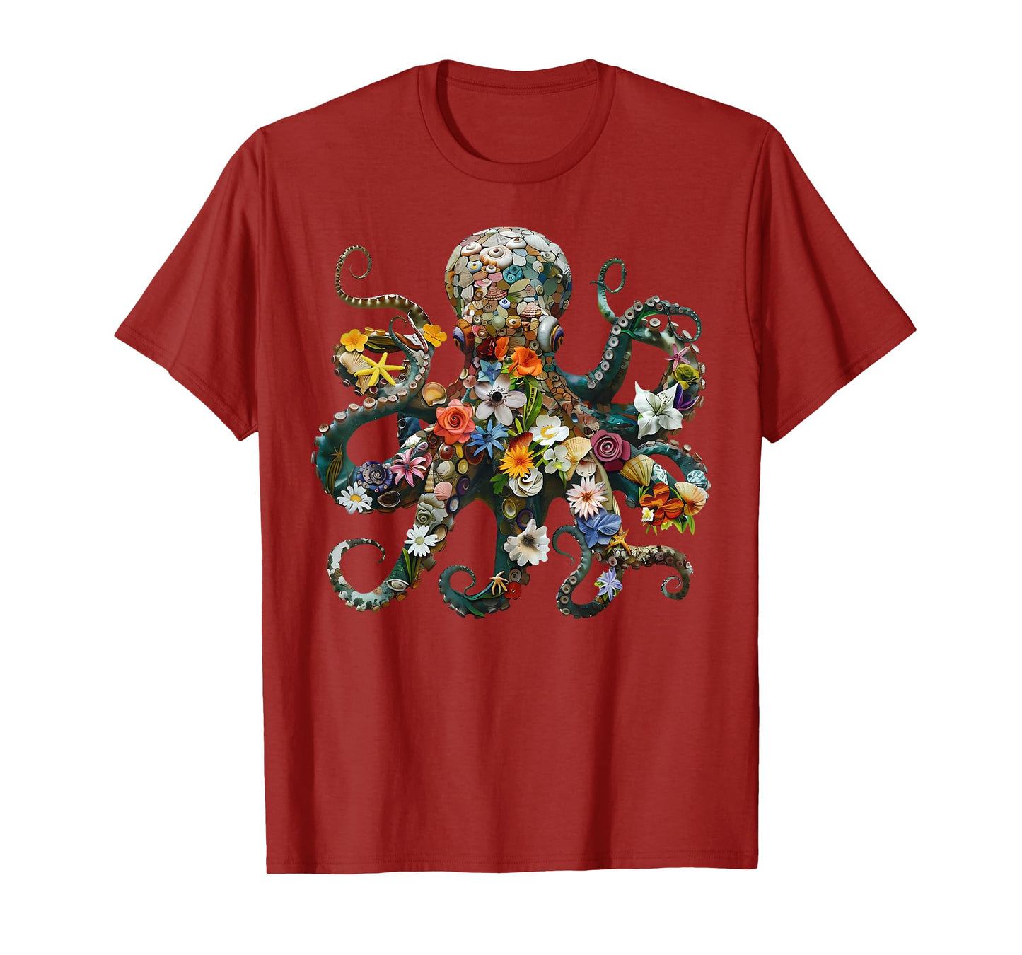 Octopus Floral Vintage Flowers Scuba Diving Garden And Ocean T-Shirt