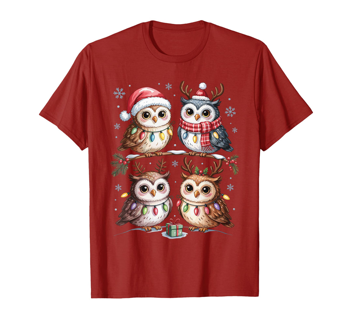 Cute Owl Christmas Bird Lovers Funny Holiday Pajamas T-Shirt