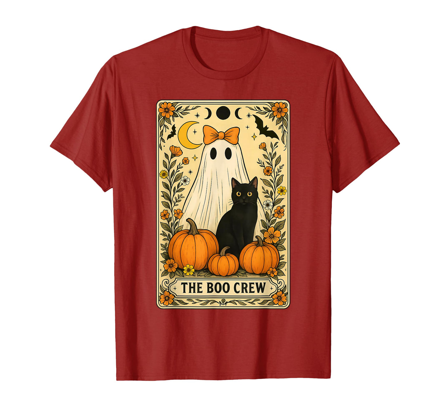 Halloween The Boo Crew Cute Ghost with Black Cat Tarot Card T-Shirt