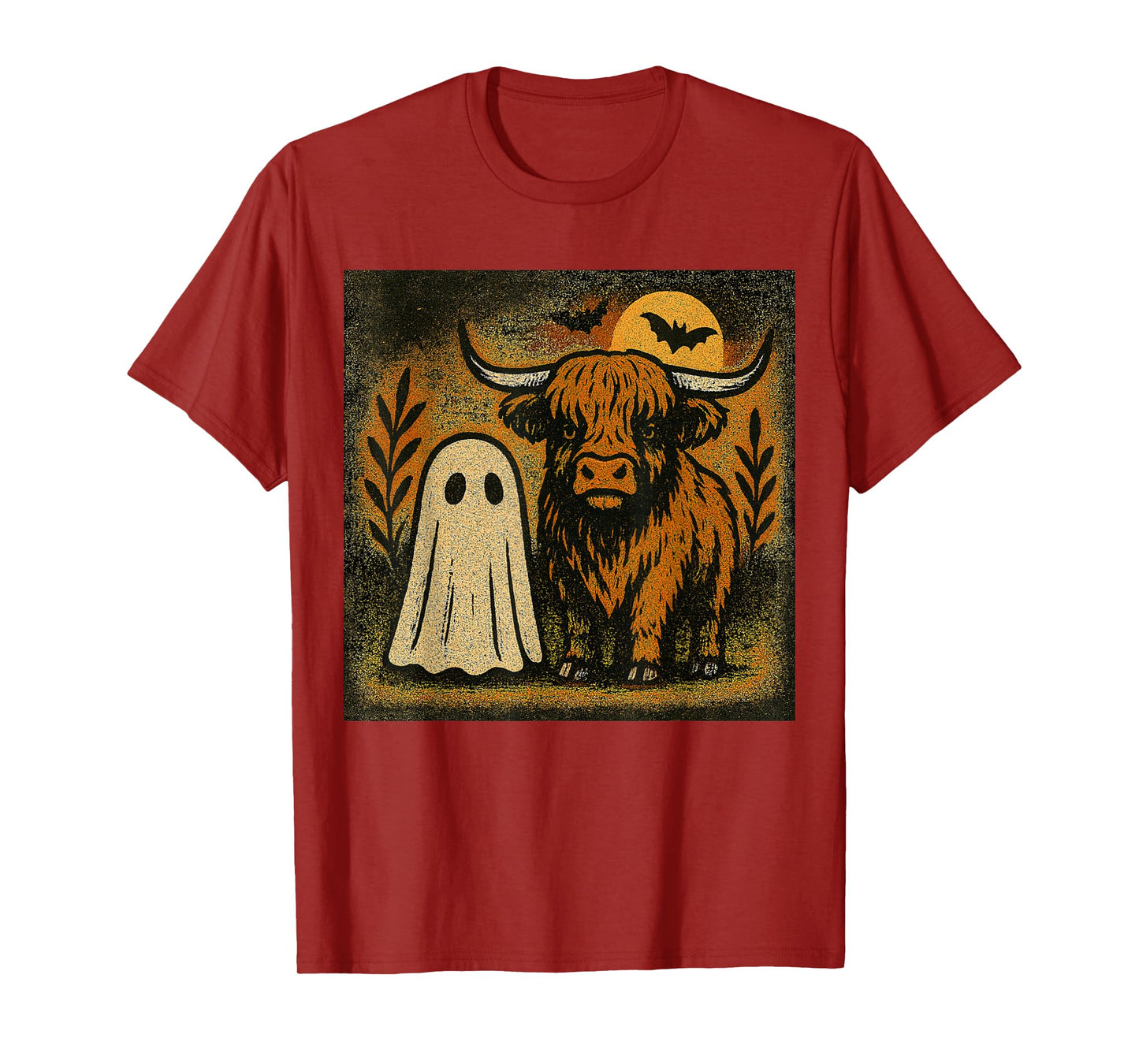 Vintage Ghost Highland Cow Spooky Season Halloween Costume T-Shirt