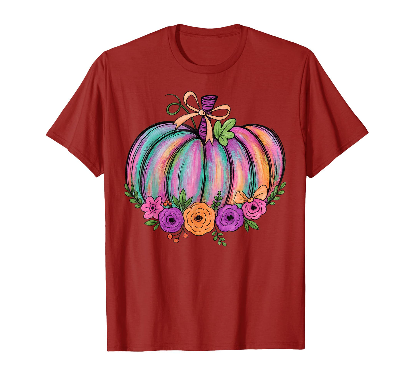 Thanksgiving Vintage Boho Floral Fall Vibes Funny Pumpkin T-Shirt