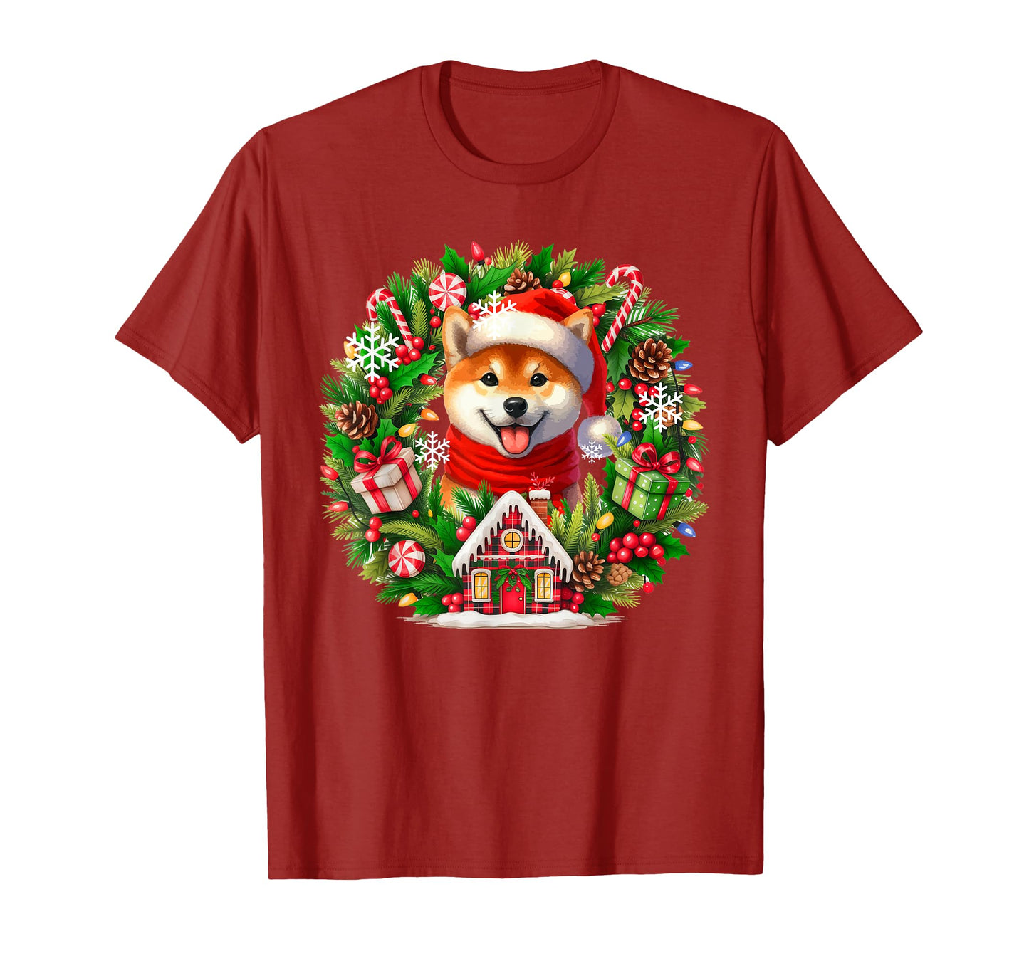 Santa Shiba Inu Christmas Floral Circle Matching Owner Kids T-Shirt