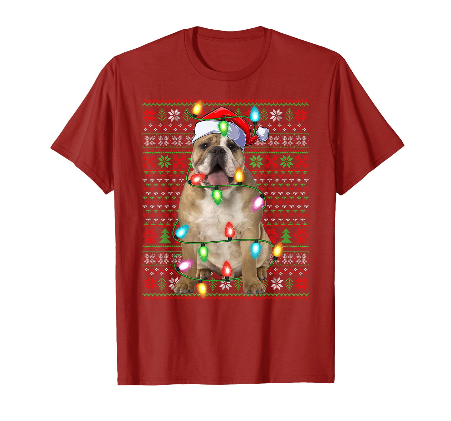English Bulldog Xmas Lights Ugly Christmas Sweaters T-Shirt