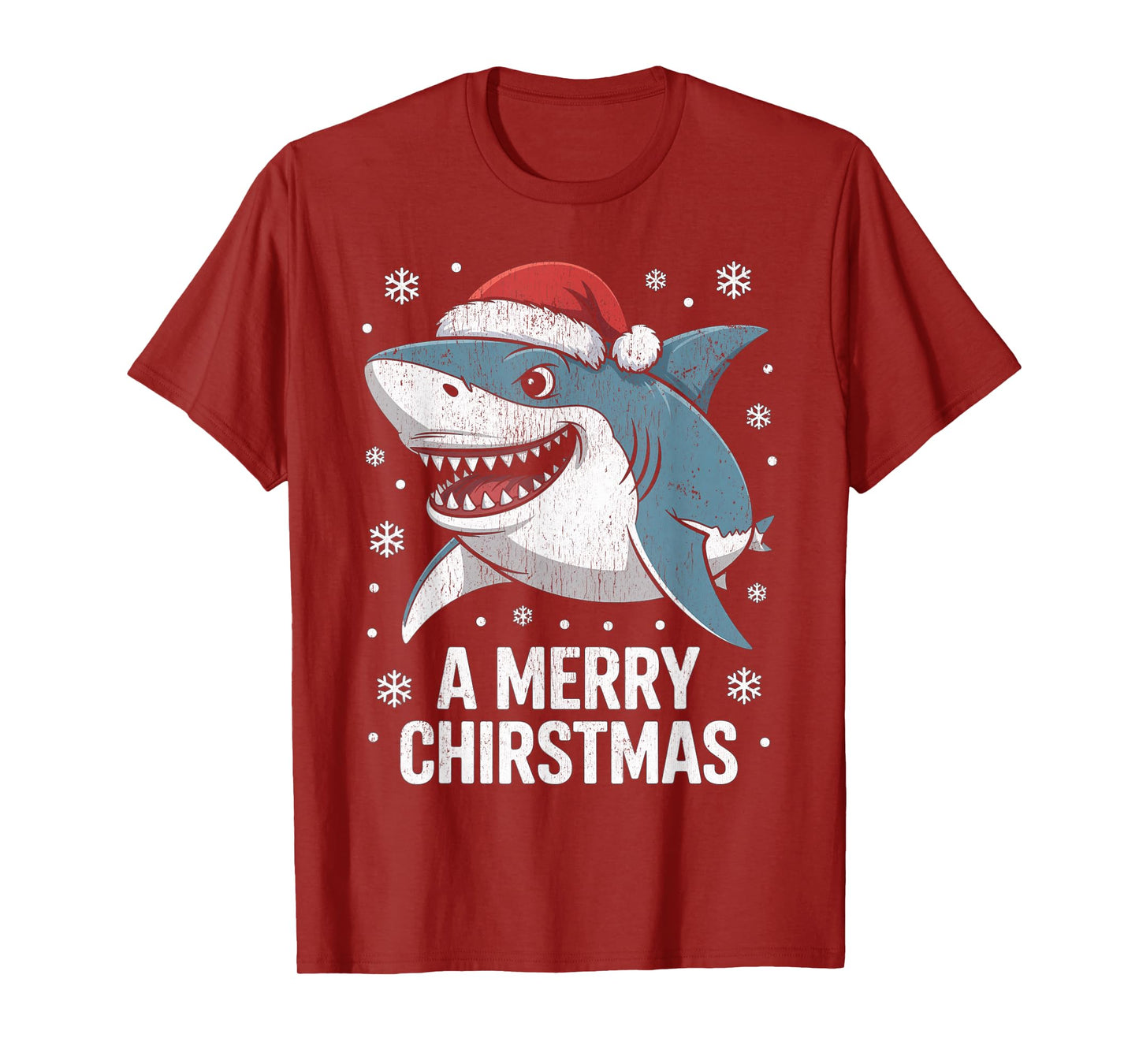 A Merry Christmas Funny Shark Santa Hat T-Shirt