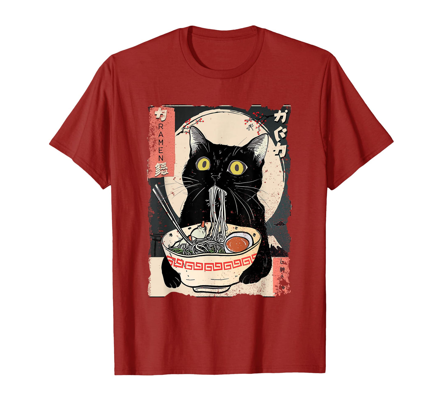 Kawaii Cat Eating Ramen Noodles Funny Anime Gift Girls Teens T-Shirt