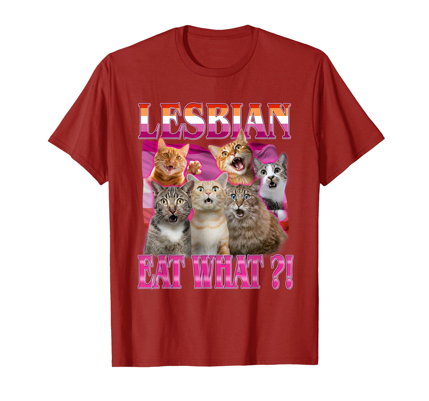 Lesbians Eat What?! Funny Cat Gay Pride LGBTQ Pun Men Women T-Shirt