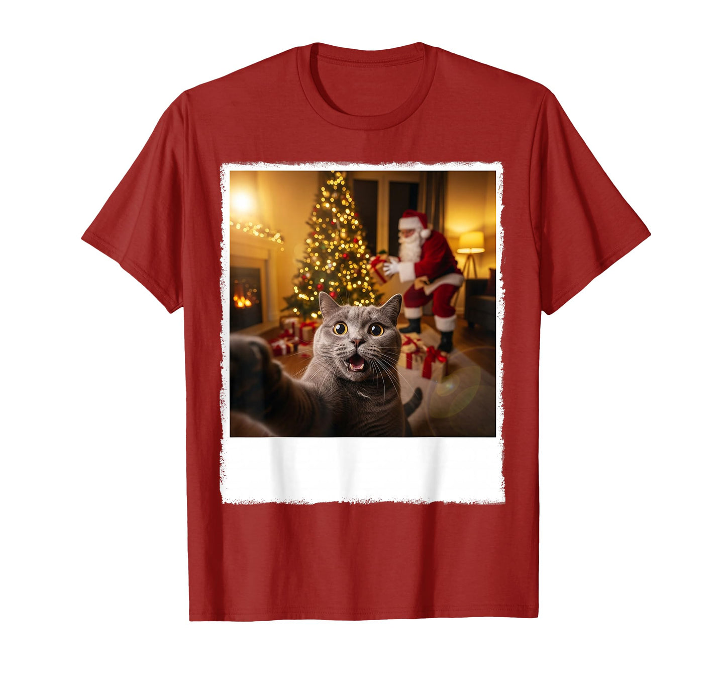 Funny Xmas Cat Selfie with Santa Claus Gifts Christmas Night T-Shirt