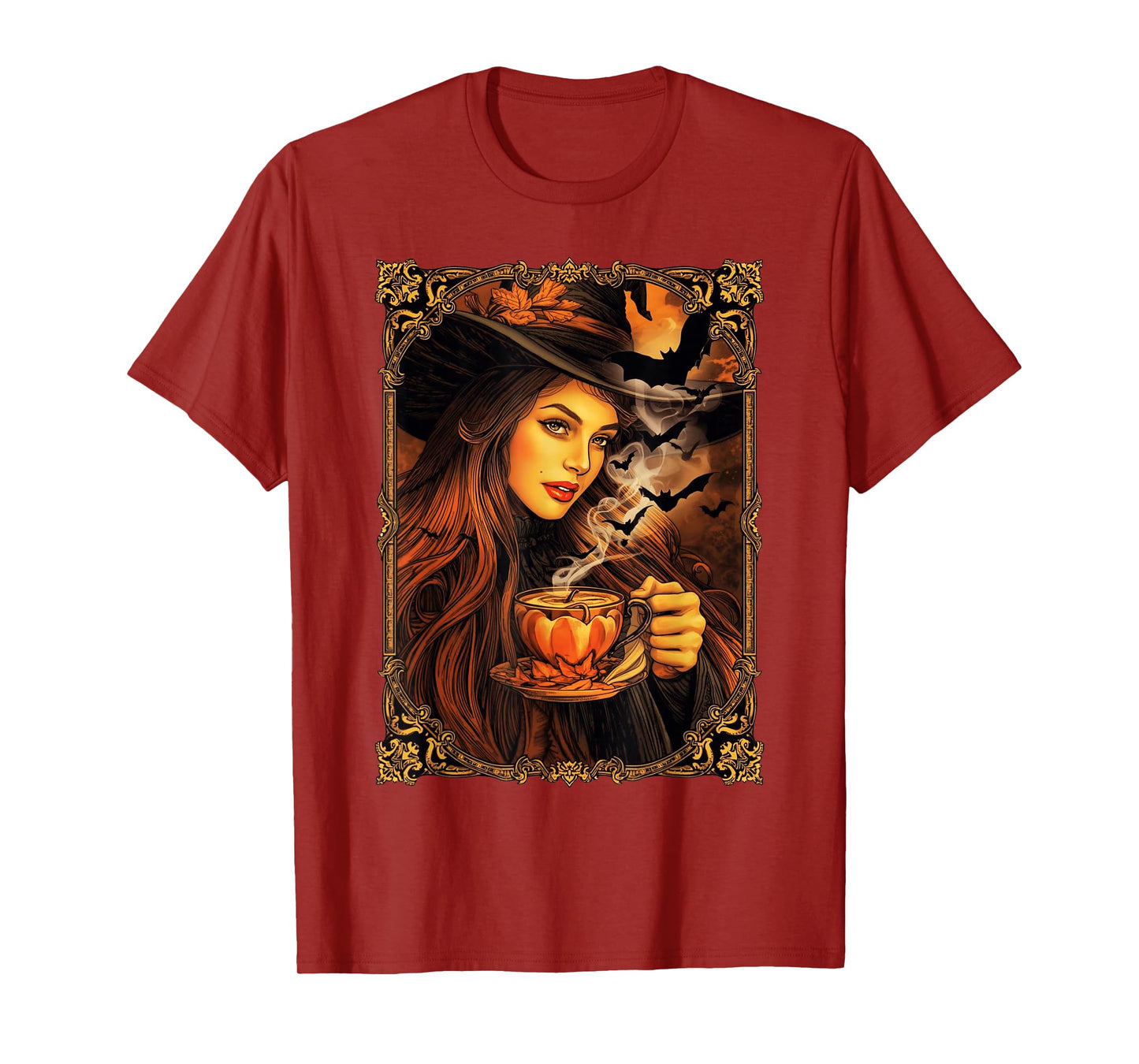 Vintage Halloween Witch Pumpkin Spice Latte Syrup Creamer T-Shirt